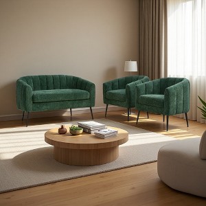 3-Piece Chenille Living Room Set with Channel Tufted Loveseat & 2 Accent Chairs - 1 of 4