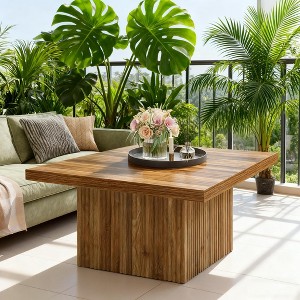 Gulches 31.5" Mid-Century Modern Square Coffee Table, Vintage Brown Wood Top with Half-Round Base, Sturdy Engineered Wood - 1 of 3