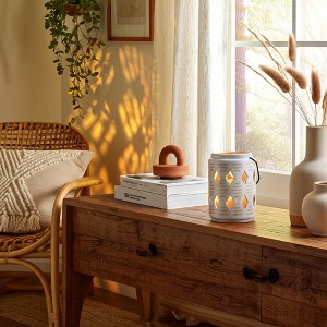 Ceramic Hurricane Lantern with Cutout Design - Ceramic Outdoor & Indoor Accent for Home, Garden, Patio & Office - 1 of 4