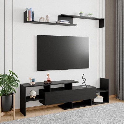 Ebony Modern TV Stand with MDF Shelves and Cabinet