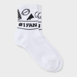 Women's Game Day "#1 Fan" Ribbed Cushioned Mid Crew Socks - Wild Fable™ White/Black 4-10 - 1 of 3