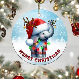 2025 Christmas Ornament - Elephant Merry Christmas Ceramic Ornament, Xmas Tree Decoration, Hanging Ornament, for Family, Friends - 1 of 4