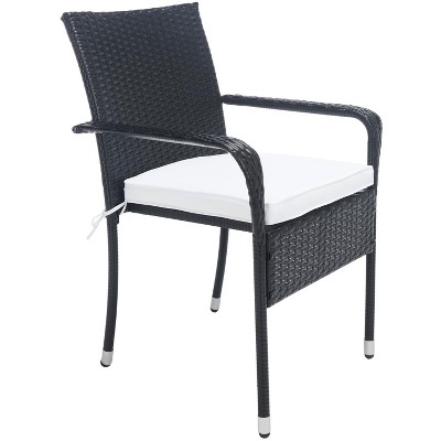 Laina Black Wicker 4-Person Outdoor Dining Set with White Cushions