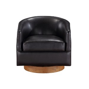 GDFStudio Halden Faux Leather Upholstered Barrel Swivel Chair with Wood Base - 1 of 4