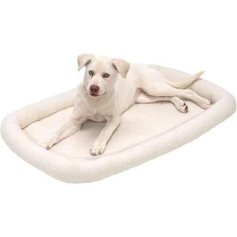 Furhaven Faux Lambswool Bolster Crate Pet Bed - Cream, Large : Target