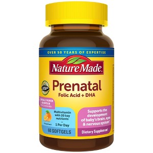 Nature Made Prenatal with Folic Acid + DHA, Prenatal Vitamin and Mineral Supplement Softgels - 1 of 4