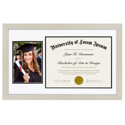 Americanflat 11x18 Light Wood Graduation Frame with Two Opening Mat Displays - 5x7 Photo Frame and 8.5x11 Diploma Frame