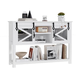 46" Farmhouse Console Table ¨C White Sliding Barn Door Sofa Table (for Living Room/Entryway/Foyer) - 1 of 4