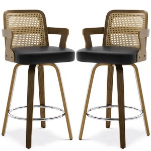 Bekrvio 26" Swivel Counter Height Bar Stools Set of 1/2/3/4,Faux Leather Upholstered Bar Chairs with Back & Arm for Kitchen Island,Black - 1 of 4