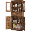 Bathroom Cabinet, Freestanding Storage Cabinet with Glass Doors and Adjustable Shelves, Tall Storage Cabinet with Drawer for Pantry - 2 of 4