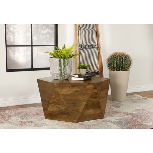 35" Natural Mango Wood Hexagonal Top Coffee Table with Sculpted Triangular Facets, Perfect for Organic and Timeless Living Spaces - 1 of 4