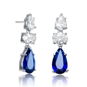 Guili Royal Sterling Silver White Gold Plated with Colored Pear & Oval Cubic Zirconia Drop Earrings for a Luxe, Beautiful, and Sophisticated Appeal - 1 of 3