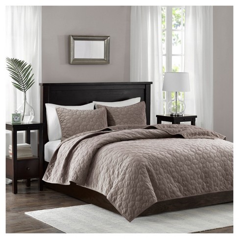 Taupe Mercer Polyester Velvet Quilt Set King California King