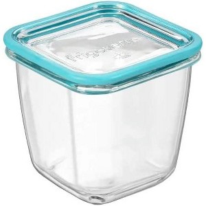 Bormioli Rocco Frigoverre Future 25.25 oz. Square Food Storage Container, Made From Durable Glass, Dishwasher Safe, Made In Italy,Clear/Teal Lid - 1 of 4
