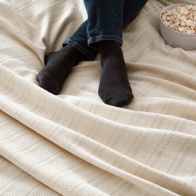 Full Off-White Cotton Fleece Reversible Blanket