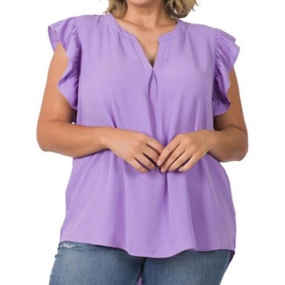 Women's Woven Ruffled Sleeve Hi-low Top - Plus - ZENANA