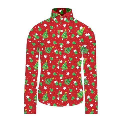 Suitmeister Boys Christmas Shirt - Christmas Trees Stars Red - Size: S ...