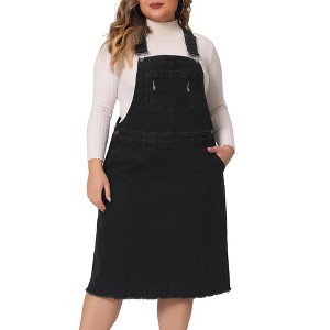 Agnes Orinda Women's Plus Size Overall Distressed Racerback with Pockets Denim Jumpers Dress - 1 of 4