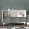 Kids Toy Storage Organizer Bookshelf with 3 Fabric Drawers, Pine Legs, Modern Bookcase for Playroom, Nursery, or Children’s Room - 4 of 4