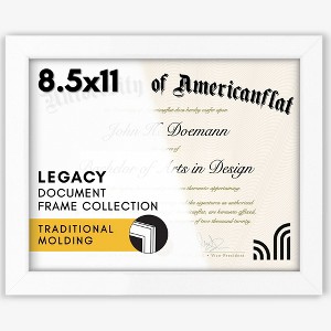 Americanflat 8.5x11 Diploma Frame with Shatter-Resistant Glass - Document Frame with Engineered Wood - Legacy Collection - White - 1 of 4