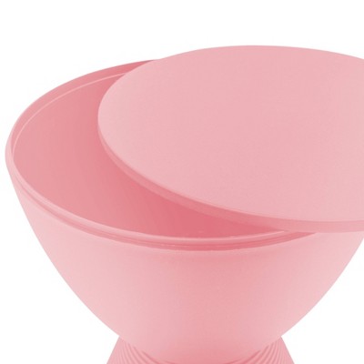 Pink Hourglass Ribbed Acrylic Side Table with Storage