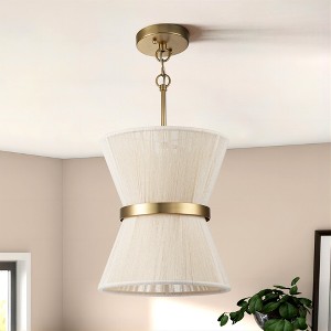 Rennnsan Veletis 11" W 2 -Light Woven Ratten Dimmable Bohemian Drum Shaded Chandelier in White & Black - 1 of 4