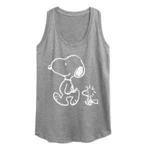 Women's - Peanuts - I'll Follow You Snoopy & Woodstock Graphic Racerback Tank - 1 of 4