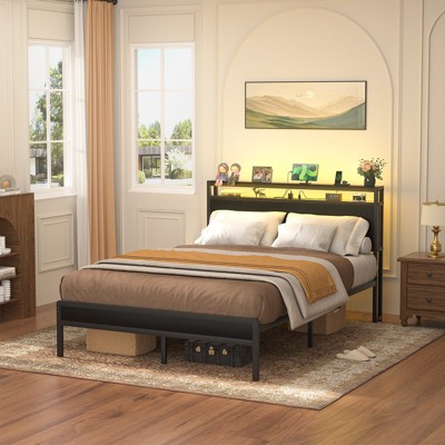 Aheaplus Platform Bed Frame with Charged Station and LED Lights