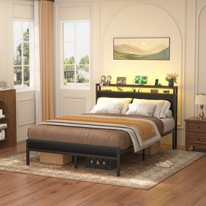 Aheaplus Platform Bed Frame with Charged Station and LED Lights - 1 of 4