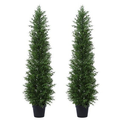 Artificial UV Resistant Cypress Topiary Trees for Outdoor, Faux Cypress Plant for Porch Decor Faux Pine Tree for Perfect Housewarming Gift 2 Pack