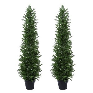 Artificial UV Resistant Cypress Topiary Trees for Outdoor, Faux Cypress Plant for Porch Decor Faux Pine Tree for Perfect Housewarming Gift 2 Pack - 1 of 4