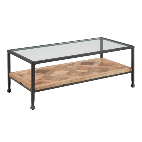 Yvonne Reclaimed Wood Cocktail Table With Glass Top Rustic Black With Aged Natural Aiden Lane Target
