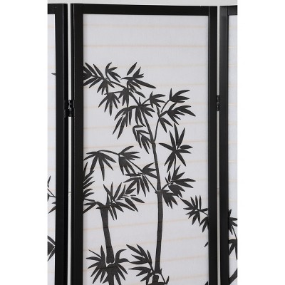 Black 3-Panel Shoji Room Divider with Bamboo Print