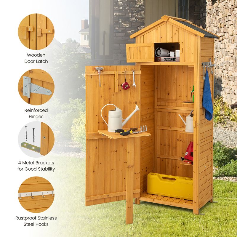 Costway Garden Storage Shed Outdoor Lockable Storage Cabinet Tool Organizer with Shelves, 4 of 11