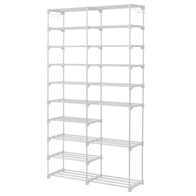SEVOBAL Storage Organizer 10 Tier Industrial Standing Shoe Racks Entrance Shoe Rack Organizer Shelves Hallways Entryway, White, 11.42"*3.94"*17.32"