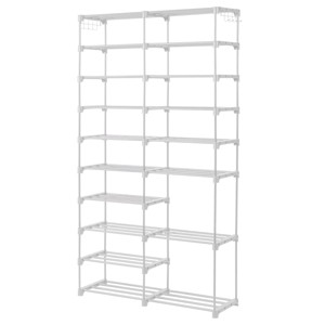 SEVOBAL Storage Organizer 10 Tier Industrial Standing Shoe Racks Entrance Shoe Rack Organizer Shelves Hallways Entryway, White, 11.42"*3.94"*17.32" - 1 of 4