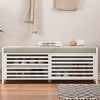 43.3" Shoe Cabinet Bench with Shutter-Style Slat Doors and Movable Cushion,Space-Saving Shoe Storage for Small Spacesand Entryways–The Pop Home - 2 of 4