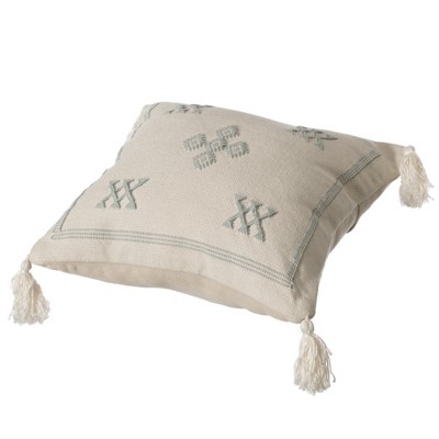 Bohemian Grey & White Cotton 16" Square Throw Pillow with Tassels