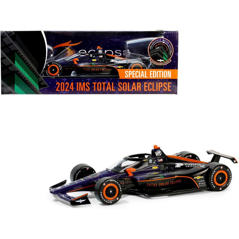 Dallara IndyCar Black 2024 Indianapolis Motor Speedway Total Solar Eclipse Special Edition 1/18 Diecast Model Car by Greenlight, 1 of 4