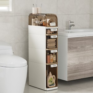 VECELO Narrow Beside Toilet Storage Cabinet, Plastic Bathroom Organizer with Drawers & Wheels, Slim Toilet Paper Storage for Bathroom, White - 1 of 4
