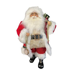 Season's Designs 18" Traditional Red and Gold Santa Figurine Holding Pocket Watch Christmas Decor for Indoor Use, Perfect for Mantel and Tabletop - 1 of 1