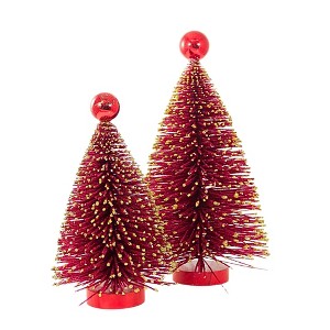 Cody Foster 11.25 In Gold Flaked Red Bottle Brush Tree Set Gold Tipped Wood Base Bottle Brush Trees - 1 of 3