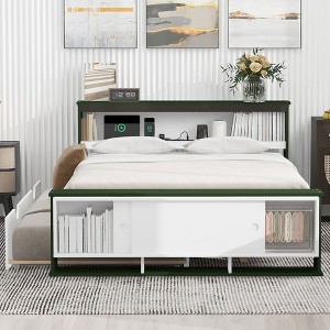 NicBex Full Size Platform Bed Modern Wooden Bed Frame with Trundle, Storage Headboard and Footboard for Bedroom, No Box Spring Required - 1 of 4