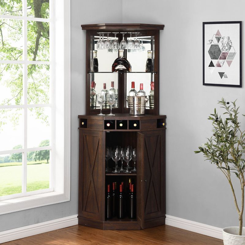Home Source Corner Bar Unit with built-in Wine Rack and Lower Cabinet, 5 of 7