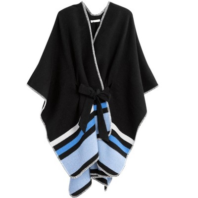 Shiraleah Black and Blue Twila Belted Cape Wrap