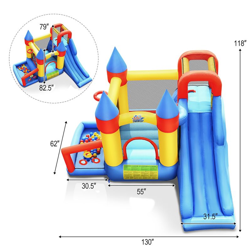 Costway Inflatable Bounce House Slide Bouncer Kids Castle Jumper w/ Balls & 780W Blower, 2 of 11