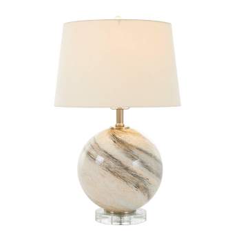 23"x14" Glass Round Accent Lamp with Marble Inspired Design and Gold Accents Beige - Olivia & May