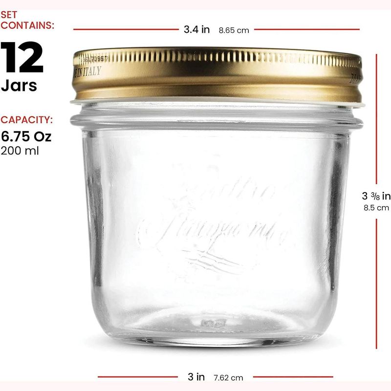 Bormioli Rocco Quattro Stagioni Set of 12 Clear Airtight Mason Jars, Made from Food Safe Durable Glass, Made in Italy, 2 of 9