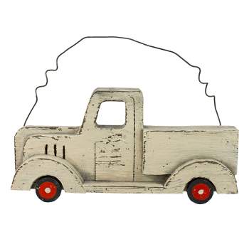 Northlight 11.75" White Wooden Pick Up Truck Fall Harvest Wall Hanging