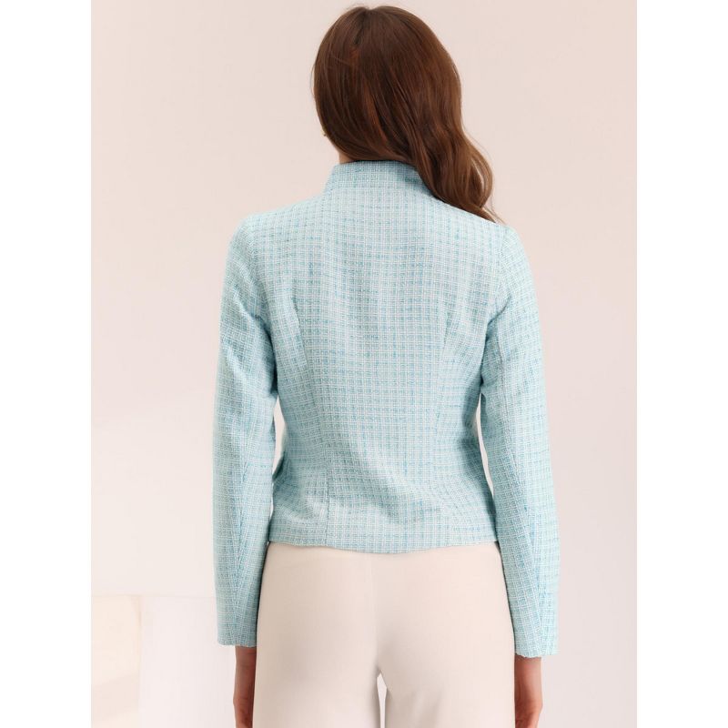 Allegra K Women's Plaid Tweed Long Sleeve Button Down Work Office Short Jacket, 4 of 5
